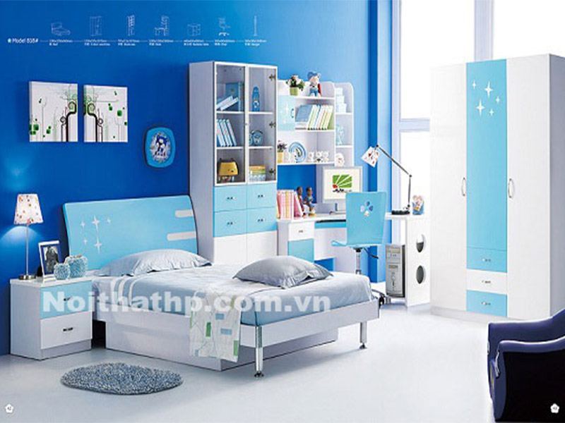 Giường tủ trẻ em giá rẻ màu xanh MS818