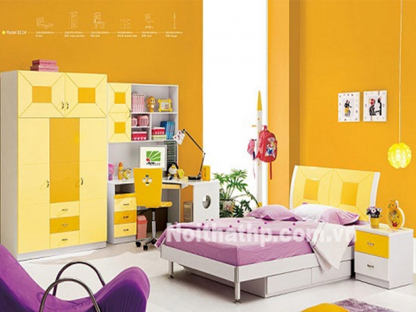 Giường tủ trẻ em màu cam giá rẻ nhất MS811