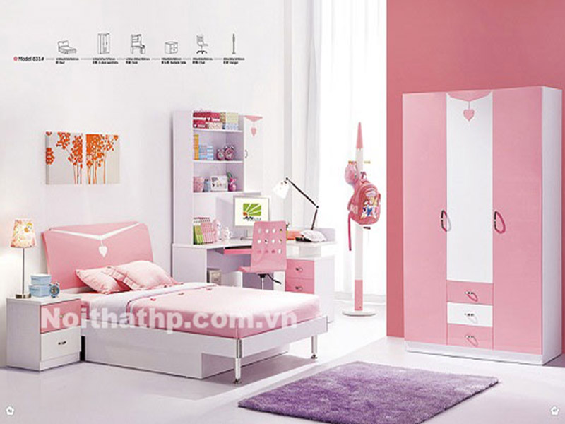Giường tủ trẻ em giá rẻ màu hồng bé gái MS831